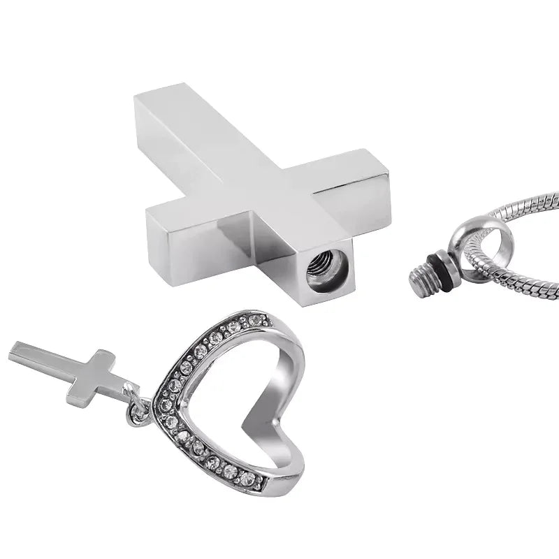 Stainless Steel Double Cross Urn Necklace