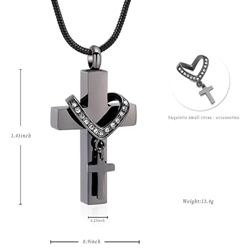 Stainless Steel Double Cross Urn Necklace