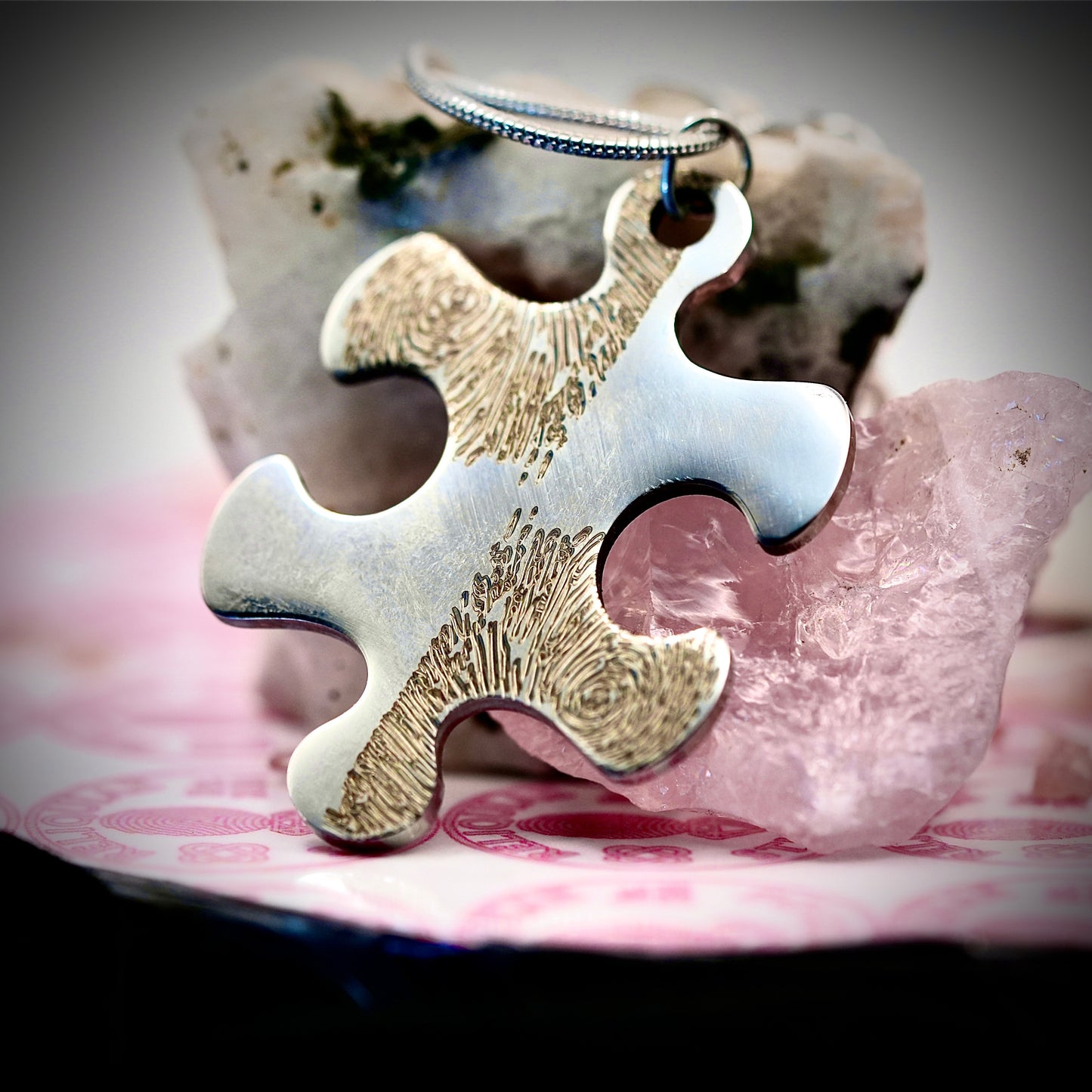 Puzzle Piece Fingerprint Memorial Pendant – Custom Engraved Keepsake Necklace