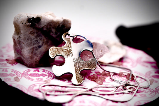 Puzzle Piece Fingerprint Memorial Pendant – Custom Engraved Keepsake Necklace