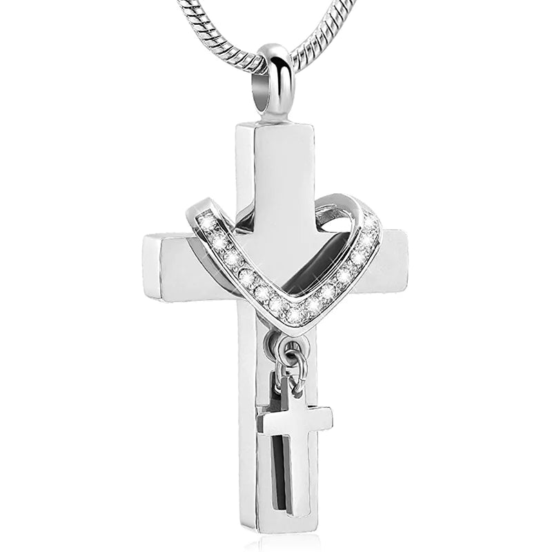 Stainless Steel Double Cross Urn Necklace