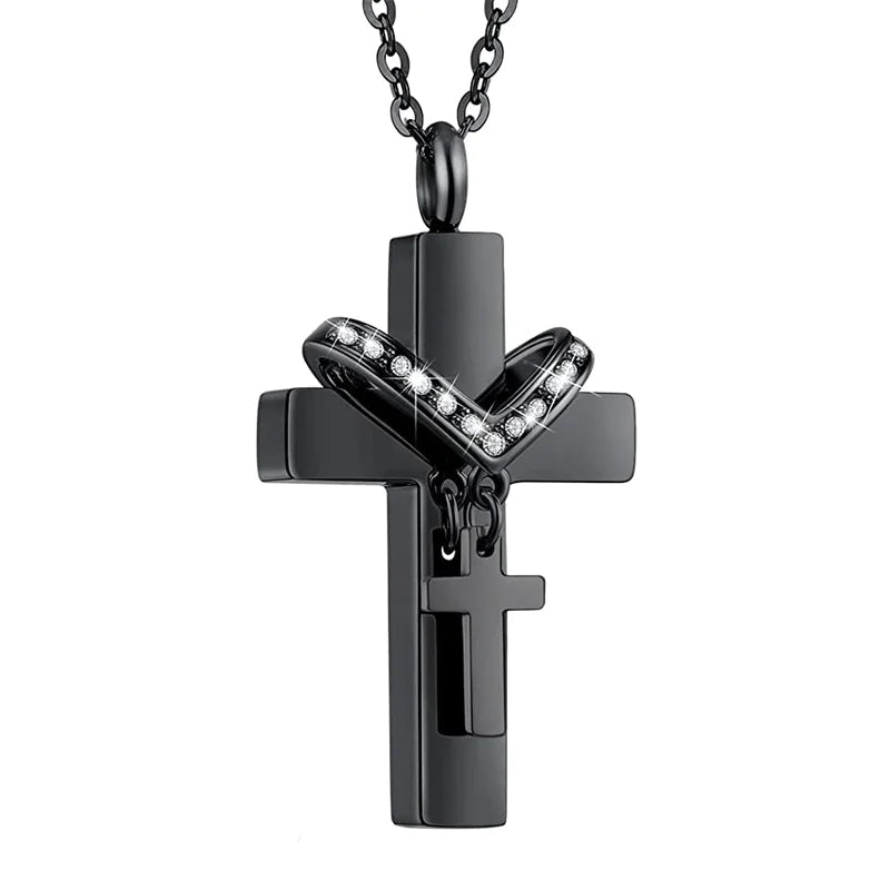 Stainless Steel Double Cross Urn Necklace