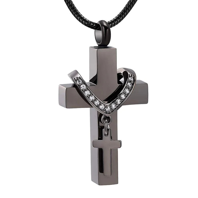 Stainless Steel Double Cross Urn Necklace