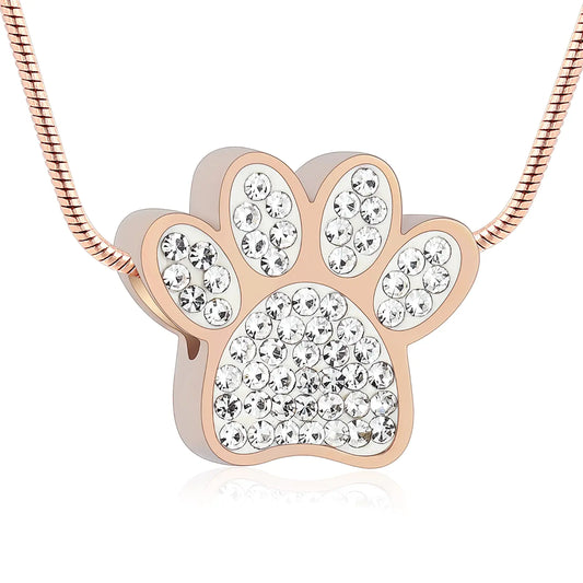 Diamond encrusted PawPrint Urn Necklace