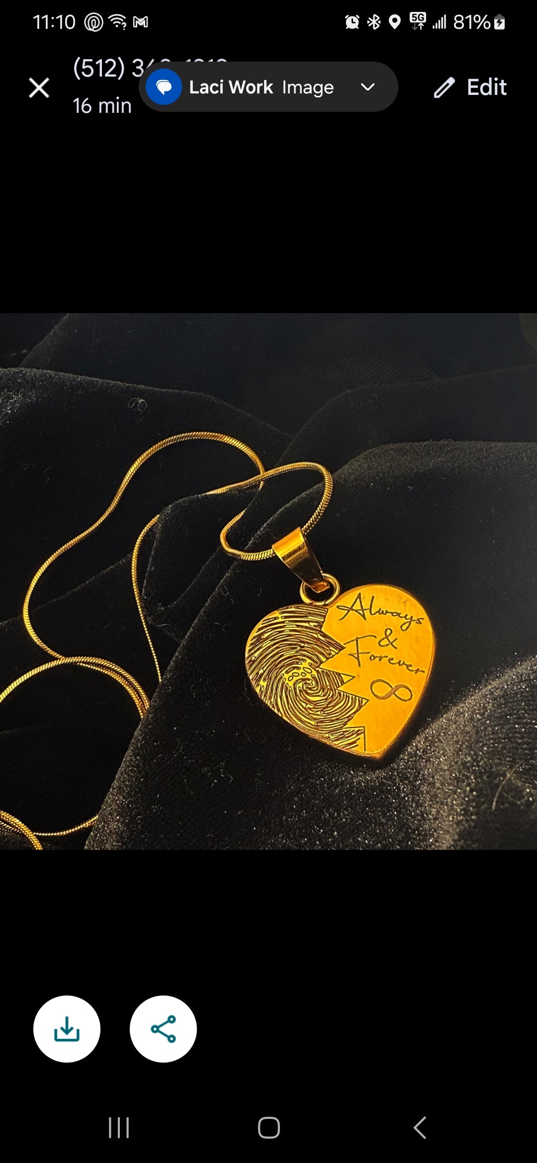 Gold Heart thumbprint necklace