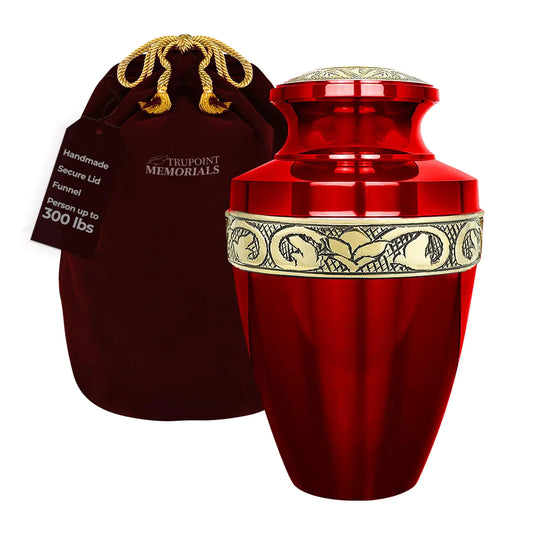 Reliquiae Studios Memorials Cremation Urns for Human Ashes – Decorative Urn for Ashes Adult Male or Female Adult Urns for Human Ashes Women or Men – Extra Large Urns for Human Ashes Grecian Red