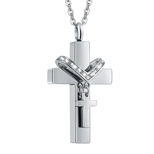 Stainless Steel Double Cross Urn Necklace