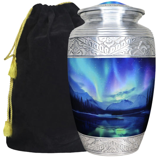 Aurora Borealis Urn for Ashes for Women Cremation Urns for Human Ashes Adult Man & Female Decorative Urn for Ashes Adult Male Galaxy Turquoise Urns - Large